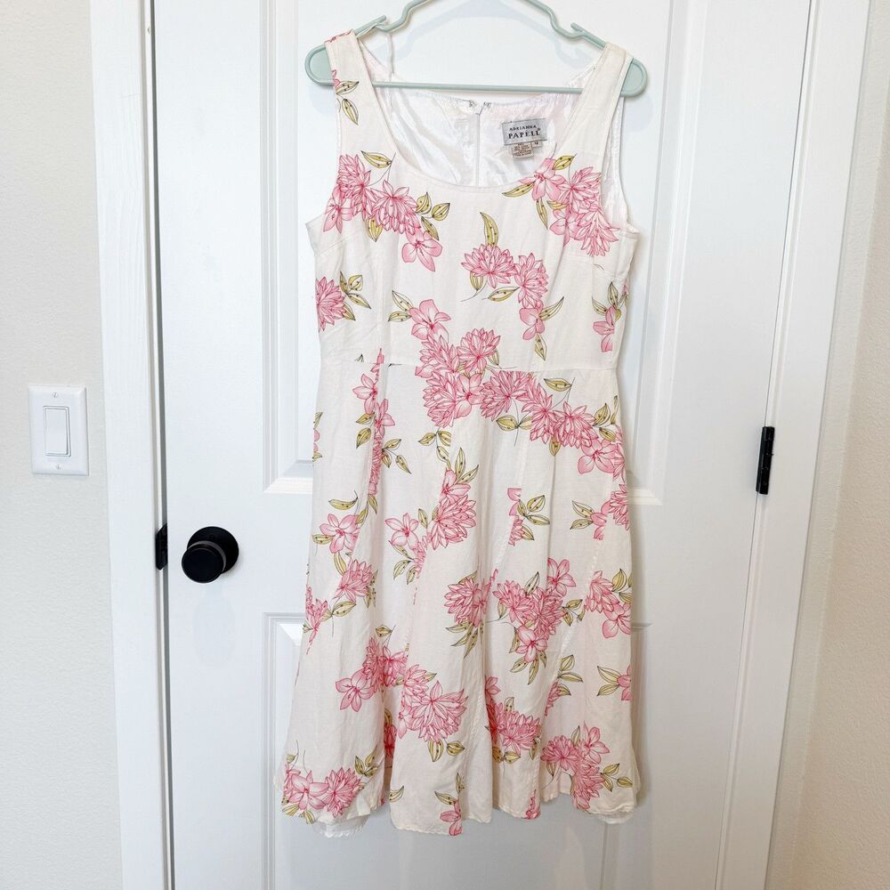 Vintage Adrianna Papell‎ Dress Womens 12 Cottagecore Fairy Floral Beaded Linen